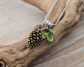Pinecone & Acorn Necklace. Gift For Mom, Bridesmaids, Kids, Birthday, Christmas, Anniversary Gift. Gift For Her. Pine Cone Necklace