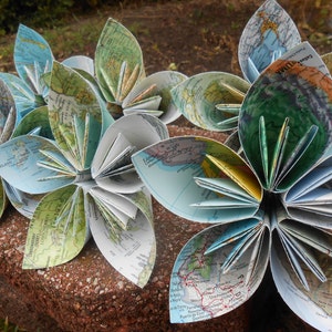 5 Huge Map Kusudama Paper Flowers. Great For Weddings, Centerpiece, Decoration, Gift. image 3