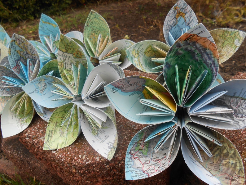 5 Huge Map Kusudama Paper Flowers. Great For Weddings, Centerpiece, Decoration, Gift. image 3