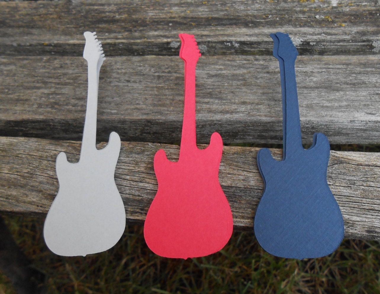 50 Guitars. CHOOSE COLORS & SIZE. Musical Wedding, Table Decor, Place Cards, Seating. Custom Orders Welcome. Sheet Music.