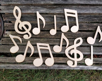 10 Large Music Notes, Wood. CHOOSE YOUR SIZE. Decoration, Music, Teacher, Birthday, Wedding