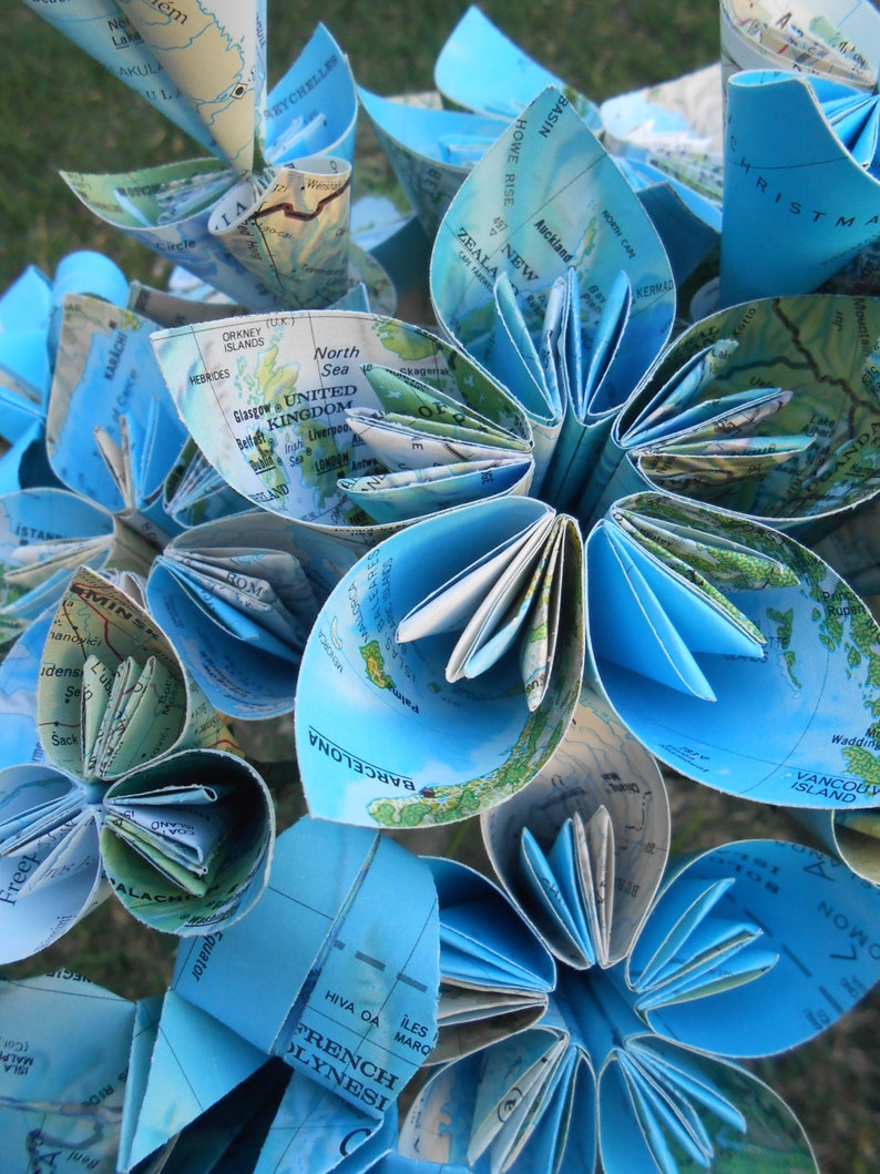 Vintage Map Paper Flower Bouquet. Gift for Her , Mother's Day ...