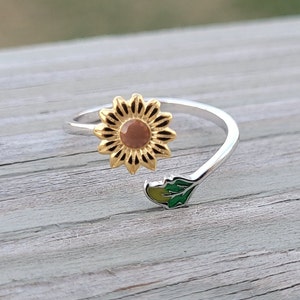 Sunflower Ring. Adjustable. CHOOSE YOUR COLOR. Sterling Silver. Gift For Birthday, Gifts For Her. Gifts For Women, Mom, Anniversary Gift