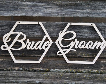 BRIDE & GROOM Wood Signs. Chair Sign. Wedding Decoration. Rustic. Custom, Personalized.