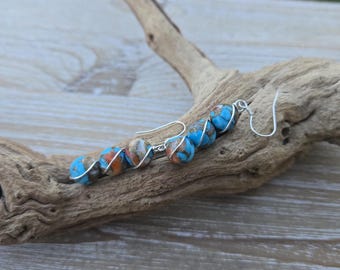 Oyster Turquoise Earrings. Sterling Silver. Wired Earrings. Gifts For Women, Gifts For Her. Anniversary Gift, Birthday. Copper Turquoise