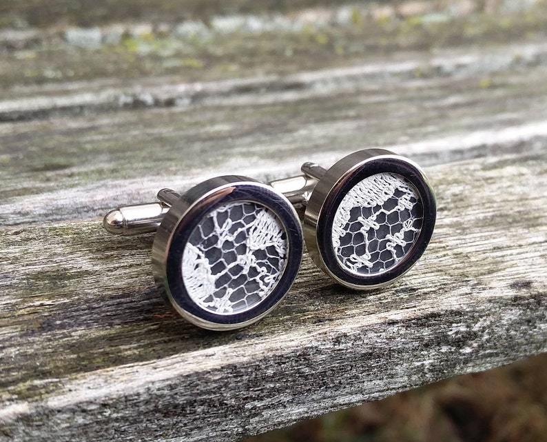 Wedding Dress LACE CUFFLINKS. Groomsmen Gift Dad Gift Memory Etsy
