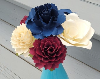 Custom Paper Flowers, Half Dozen. CHOOSE YOUR COLORS! Centerpiece, First Anniversary, Valentine's Day, Birthday