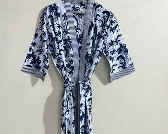 Peignoir kimono en coton palmier tropical : robe de plage légère
