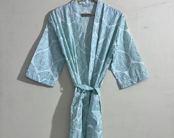 Peignoir kimono de plage indien 100 % coton, vêtements de détente légers