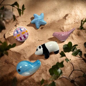 Tiradores de armario infantiles con forma de animales, bonitos tiradores de cerámica para cajones, tiradores con forma de panda, pájaro, estrella de mar y ballena, tiradores hechos a mano para cómodas de guardería, decoración para habitaciones infantiles.