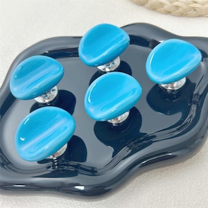 Blue Ceramic Cabinet Knob, Matte Frosted Round Drawer Knob with Aluminum Base, Modern Minimalist Furniture Hardware for Kitchen Bathroom