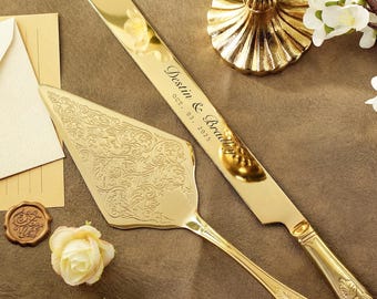 Custom Wedding Cake Cutting Set, Engraved Minimalist Knife Server, Bridal Gift
