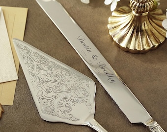 Personalized Wedding Cake Server Set, Minimalist Engraved Knife Server, Bridal Gift