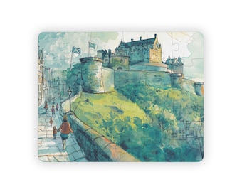 Edinburgh Castle Kids Jigsaw Puzzle 30 Pieces Educational Watercolor Scotland Landmark Scene for Preschool Learning