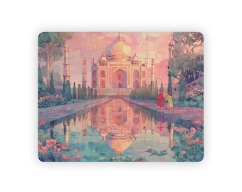 Taj Mahal Kids Jigsaw Puzzle 30 Pieces Educational Watercolor World Landmark Scene for Preschool Learning