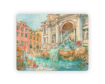 Rome Fountain Day Kids Jigsaw Puzzle 30 Pieces Watercolor Educational Toy for Creative Learning and Cultural Discovery