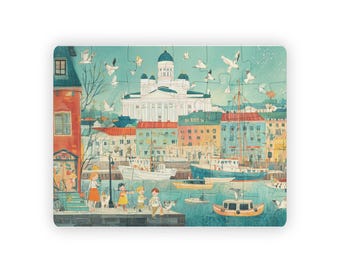 Helsinki Harbor Kids Jigsaw Puzzle 30 Pieces Watercolor Educational Toy Featuring Helsinki Cathedral for Preschool Learning