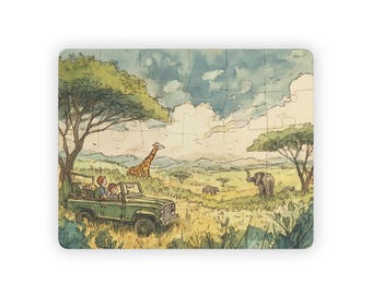 Safari Day South Africa Kids Jigsaw Puzzle 30 Pieces Educational Watercolor Animal Discovery Scene for Preschool Learning