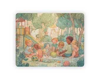 Playground Friends Sharing Jigsaw Puzzle 30 Pieces Educational Watercolor Scene for Preschool Social Learning