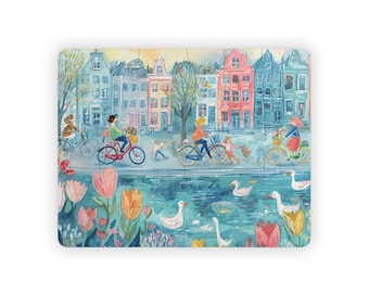 Amsterdam Bikes 30 Piece Kids Jigsaw Puzzle Educational Watercolor Canal Scene for Toddler Learning and Creative Play