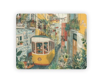 Lisbon Tram Ride Kids Jigsaw Puzzle 30 Pieces Educational Watercolor City Scene Featuring Classic Yellow Tram for Preschool Learning