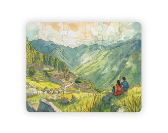 Machu Picchu Kids Jigsaw Puzzle 30 Pieces Educational Watercolor World Landmark Scene for Preschool Learning