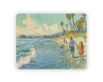 San Diego Beach Walk Kids Jigsaw Puzzle 30 Pieces Educational Watercolor Coastal Scene for Preschool Learning and Calm Creative Play