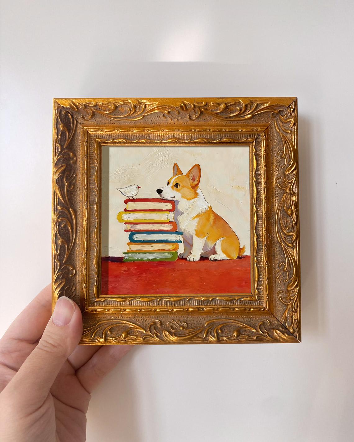 コーギーのプリント画　コーギーとキッチン コーギーの油絵 - Etsy 日本
