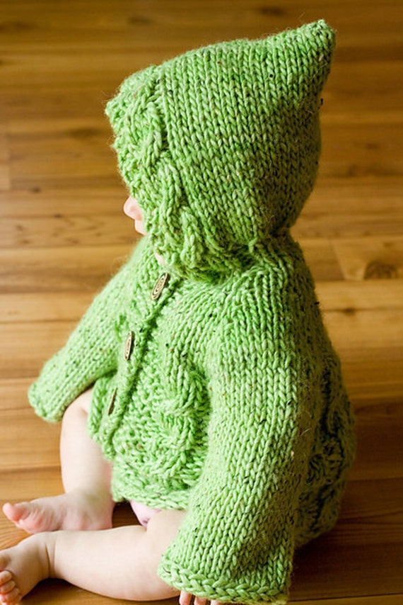 Items similar to PDF Knitting Pattern Hooded Baby Sweater With Cables