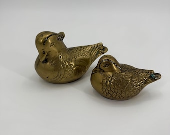 Vintage Brass Mid Century Pair Figurines Quail Partridge Mandarin Duck Pair
