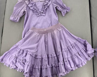 Vintage Square Dance Tiered Western Prairie Lavender Full Circle Skirt Blouse XL
