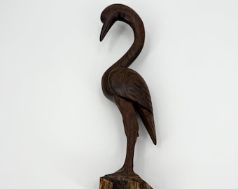 Vintage Hand Carved Ironwood Great Blue Heron Bird Sculpture 15" Tall