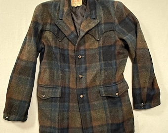Vintage 50er Jahre Field & Stream Wolle karierter Western Ranchwear Blazer Jacke Männer 40L