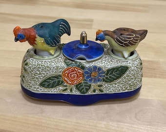 Vintage Nodder Japan Keramik Salz Pfefferstreuer Hühner Gewürz Senftopf