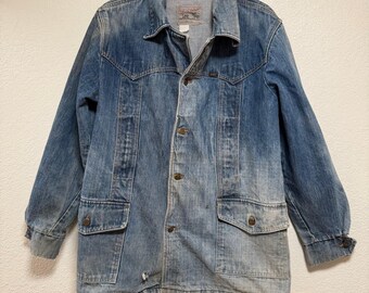 Vintage 50er Jahre Lee Rider Storm Rider Ungefüttert 101J Verwaschene Distressed Jeansjacke