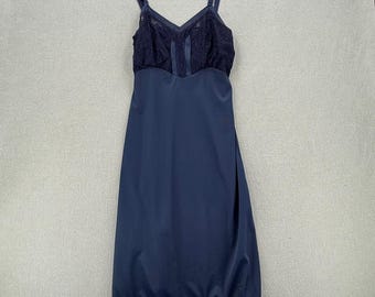 Vintage 50s 60s Sheer Fairy Lace Blue Slip Dress Nightgown Lingerie Small