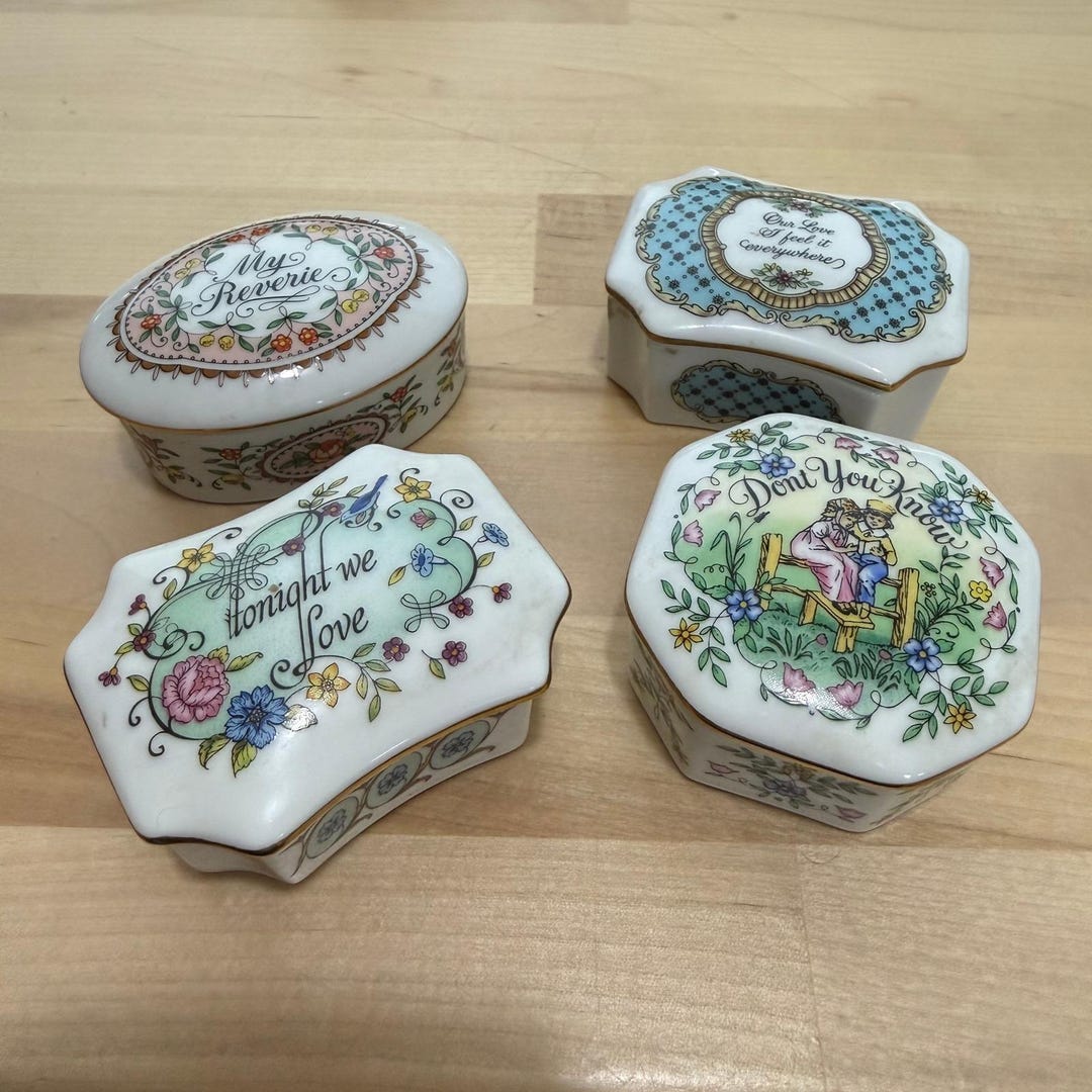 Vintage 1981 Franklin Porcelain Music Box Collection Melodies of Love 4 ...