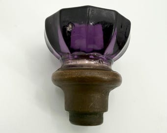 Antique Victorian Era Amethyst Dark Purple Glass Brass Door Knob