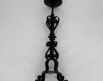 Vintage Spanish Gothic Revival 23"Tall Heavy Wrought Iron Floor Candle Holder