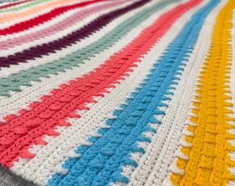 Vintage Handmade Crochet Multicolored Striped 44"x61" Blanket Throw