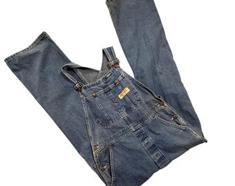 Vintage 70s 80s Big Mac Square Bak Denim Bib Carpenter Overalls Men 34