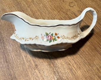 Vintage 50er Jahre Mid-Century Homer Laughlin Floral Goldrand Sauciere