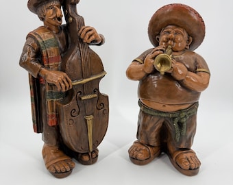 Vintage 68 Mexican Folklore Mariachi Band Musicians Chalkware Figures Large 17"