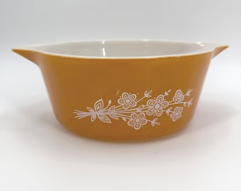 Naczynie żaroodporne PYREX z lat 70. z motywem motyla i złotej Kopciuszka 475B o pojemności 2,5 kwarty