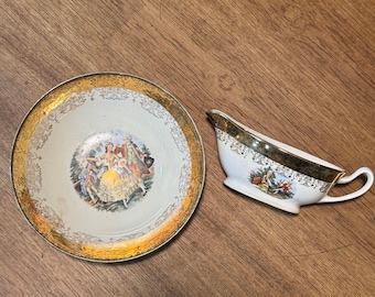 Vintage 50er Jahre Crest-O-Gold Sabin Warranted 22K Gold Handbemalte Schüssel Sauciere