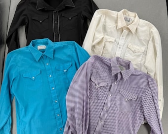 Vintage H Bar C Western Yoke Ranchwear Lot of 4 Button Up Long Sleeve Shirts Men