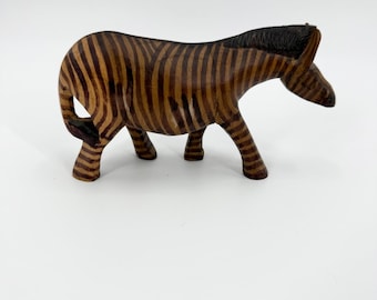 Vintage Carved Wooden Zebra Figurine 8" Wildlife Safari African Animals