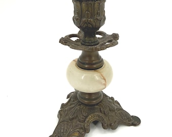 Vintage Italian Ornate Brass Alabaster Rococo Revival Candlestick Made Italy