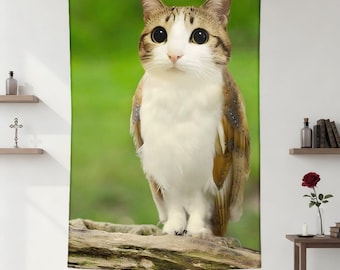 MEOWL Meme kamer wandtapijt, hangende wandtapijt miauw, grappige muurdecoratie miauw, miauw kat uil grappige meme, Tiktok meme, grappig tapijt slaapzaal
