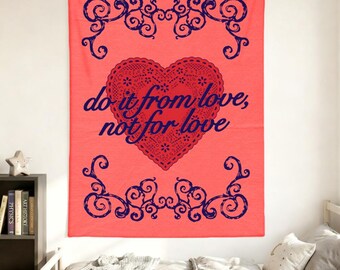Tapisserie citation d'amour rouge, tenture murale coeur romantique, décoration de chambre pour la Saint-Valentin, art mural amour coquette, tapisserie de chambre à coucher dortoir girly